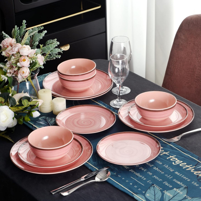 12pcs Melamine Dinnerware Set Plates And Bowls For 4