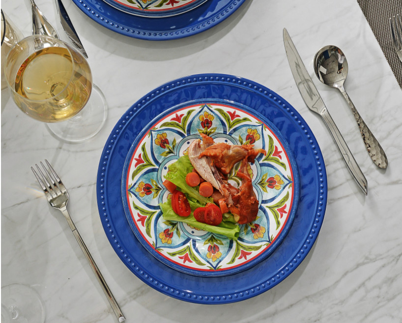 Melamine Dinnerware Sets, 12Pcs Dishes Set for 4, Plates and Bowls Sets Outdoor Dinnerware, Dishwasher Safe BPA free (Re