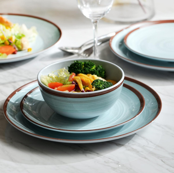 Green 12 Pc Melamine Dinnerware Set Plates And Bowls Morden