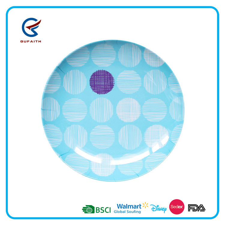 Blue Glossy Round Melamine Plate Tableware High Durability For Restaurant