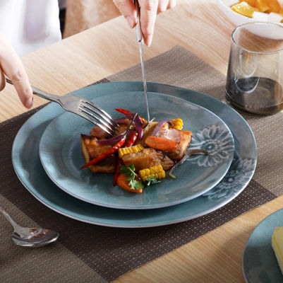 Set de dîner en mélamine pour camping bleu et vert