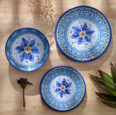 Ensemble de vaisselle en mélamine, 12 pièces Ensemble de assiettes et de bols, Ensemble de vaisselle bleue pour 4 personnes