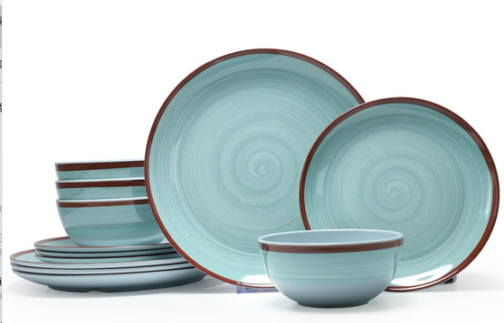 Verte 12 pcs Melamine ensemble de vaisselle de dîner Plateaux et bols Morden